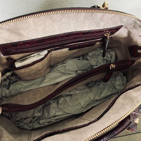 Michael Kors Burgundy Red Python Snake Handbag Satchel - Picture 9 of 9